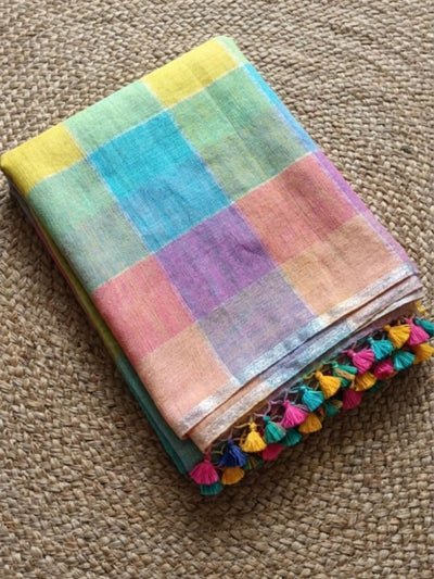Indiehaat | Pure Linen Handloom Saree 