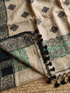 Indiehaat | Pure Linen Jamdani Saree Beige