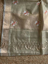 Indiehaat | Kota Doria Semi Silk Embroidery Saree Bronze