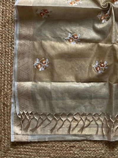 Indiehaat | Kota Doria Semi Silk Embroidery Saree Gold