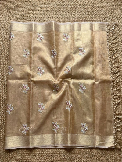 Indiehaat | Kota Doria Semi Silk Embroidery Saree Gold