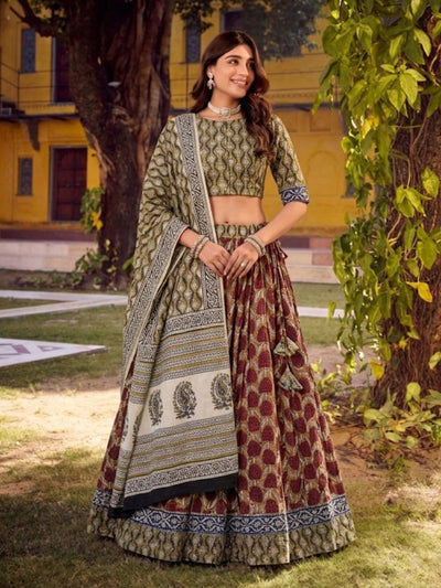 Festive Fusion Blockprinted Yellow Lehanga Choli Set