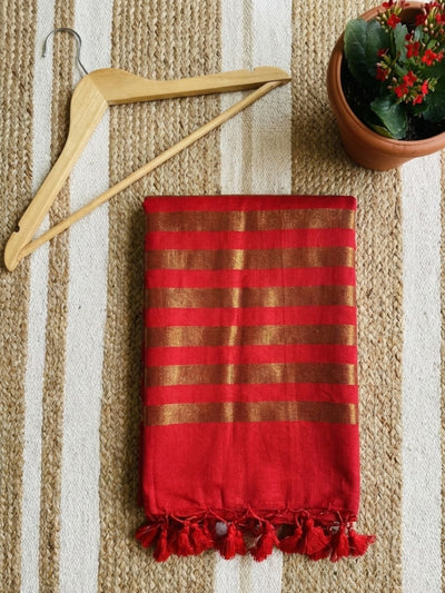 Zariya Pure Handloom Cotton Saree Crimson Red