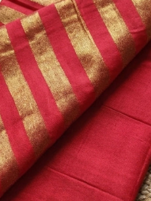 Indiehaat | Pure Cotton Zari Anchal Saree Red