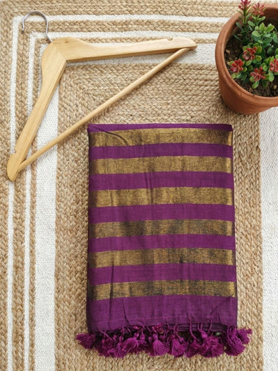 Indiehaat | Pure Cotton Zari Anchal Saree Purple