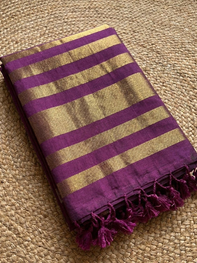 Indiehaat | Pure Cotton Zari Anchal Saree Purple