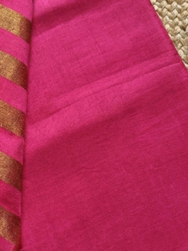 Indiehaat | Pure Cotton Zari Anchal Saree Pink
