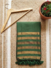 Indiehaat | Pure Cotton Zari Anchal Saree Green