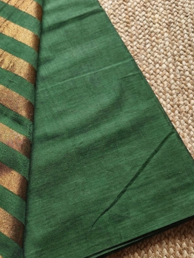 Indiehaat | Pure Cotton Zari Anchal Saree Green