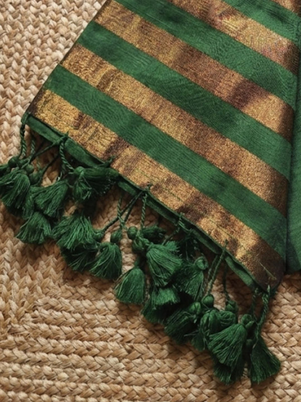 Indiehaat | Pure Cotton Zari Anchal Saree Green