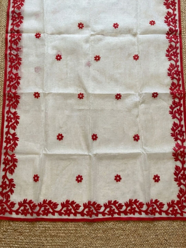 Indiehaat | Noil Kota Cotton Embroidery Saree White