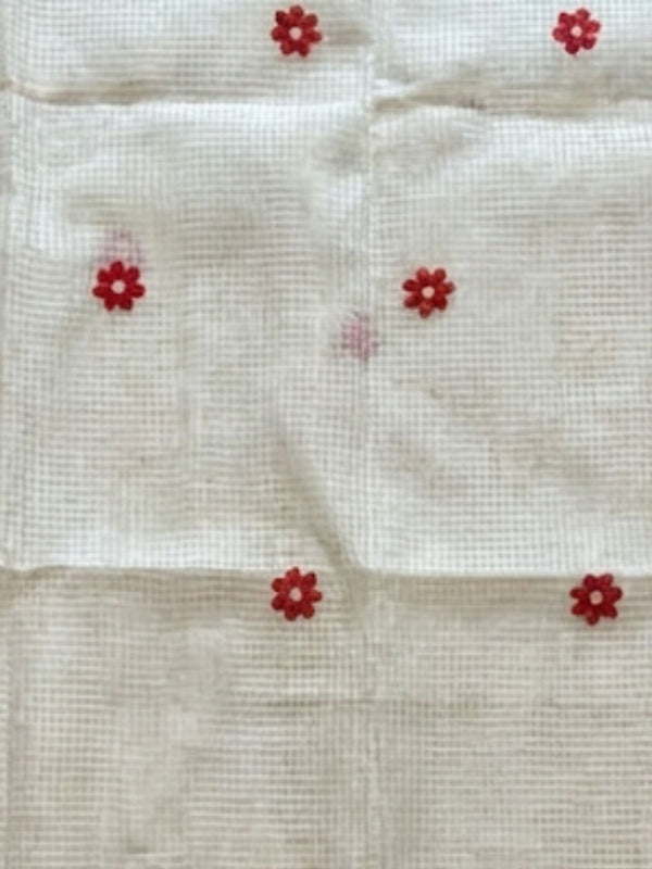 Indiehaat | Noil Kota Cotton Embroidery Saree White