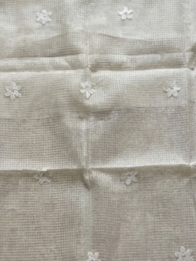 Indiehaat | Noil Kota Cotton Embroidery Saree White