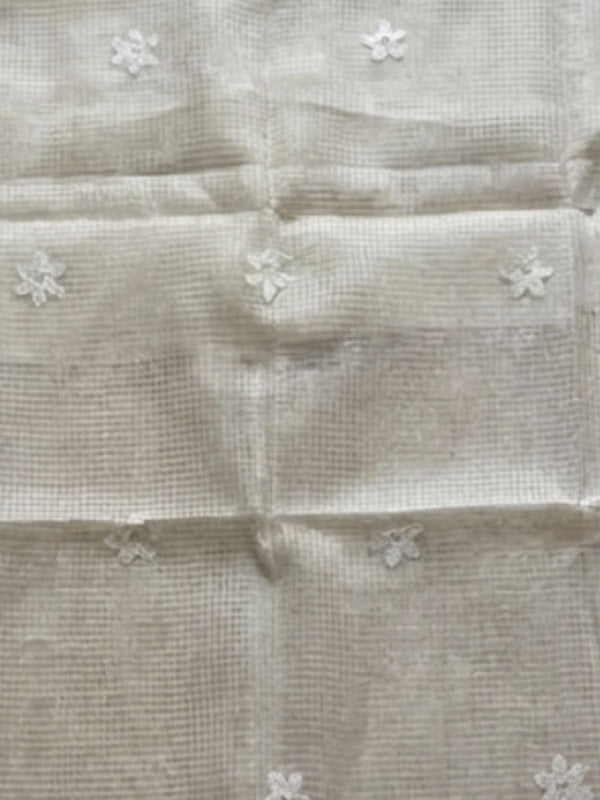 Indiehaat | Noil Kota Cotton Embroidery Saree White