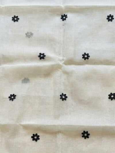 Indiehaat | Noil Kota Cotton Embroidery Saree White