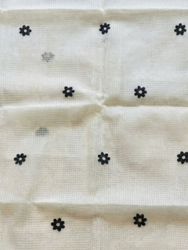 Indiehaat | Noil Kota Cotton Embroidery Saree White