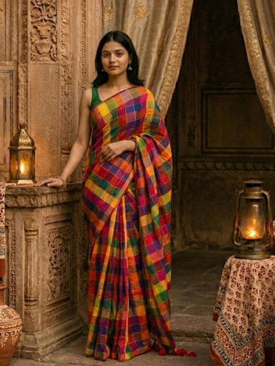 Zivanya Colorful Pure Mul Cotton Handloom Saree