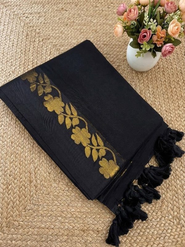 Indiehaat | Mul Cotton Border Zari Weaving Saree 