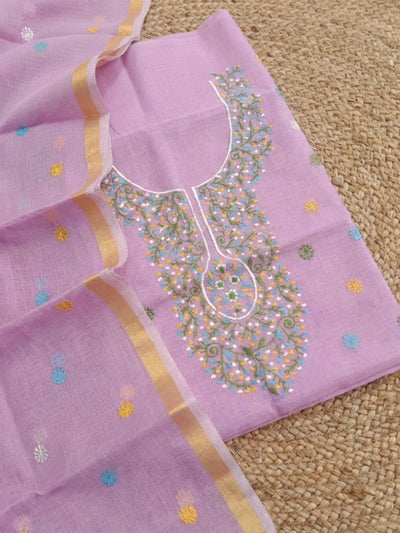 Indiehaat | Kota Cotton Embroidery Suit Material Purple