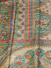 Indiehaat | Ghicha Tussar Madhubani Silk Saree Beige
