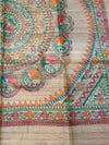 Indiehaat | Ghicha Tussar Madhubani Silk Saree Beige