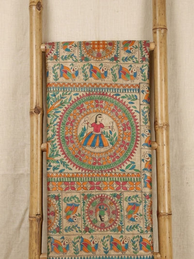 Indiehaat | Ghicha Tussar Madhubani Silk Saree Beige