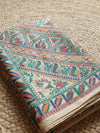 Indiehaat | Ghicha Tussar Madhubani Silk Saree Beige
