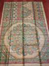 Indiehaat | Ghicha Tussar Madhubani Silk Saree Beige