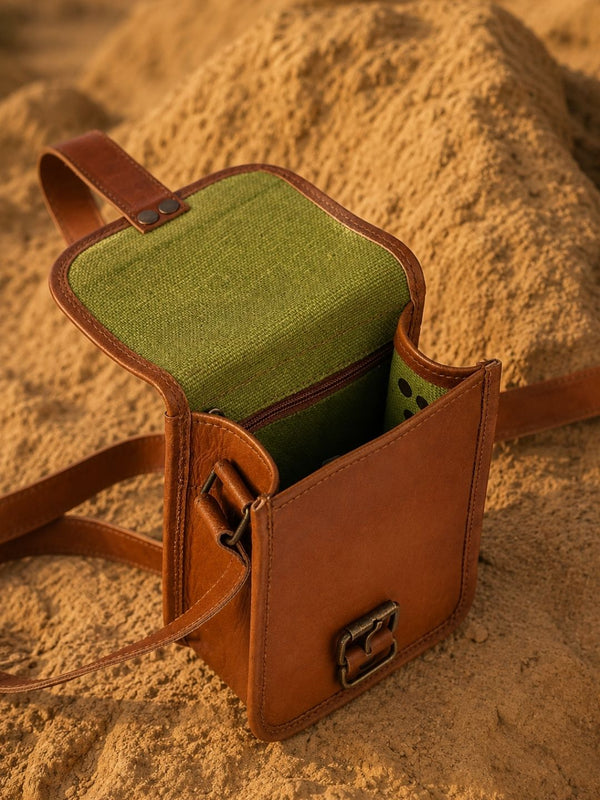 Indiehaat | Pure Leather Mobile Sling Bag Saddle Brown