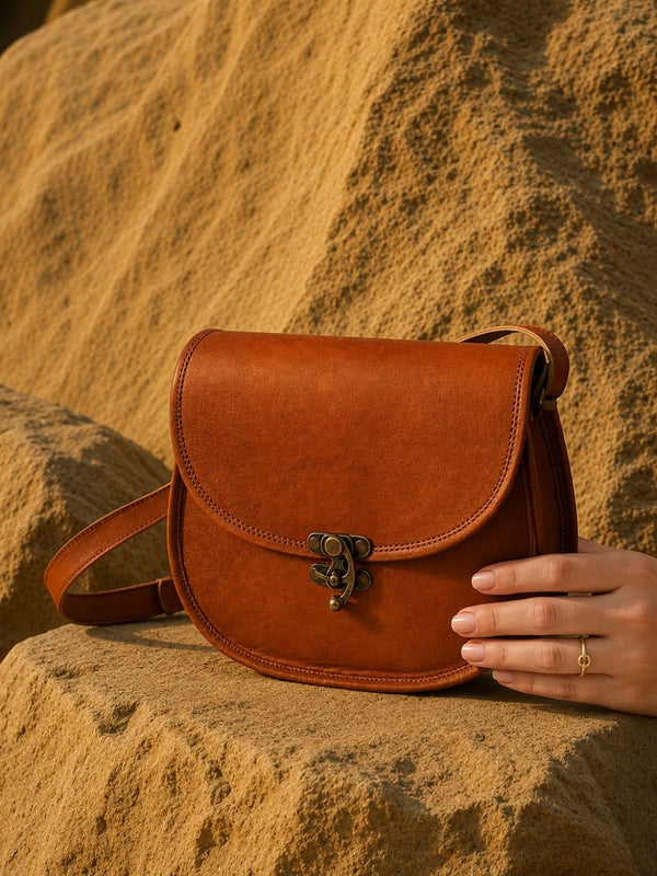 Indiehaat | Pure Leather Matka Sling Bag Walnut Brown