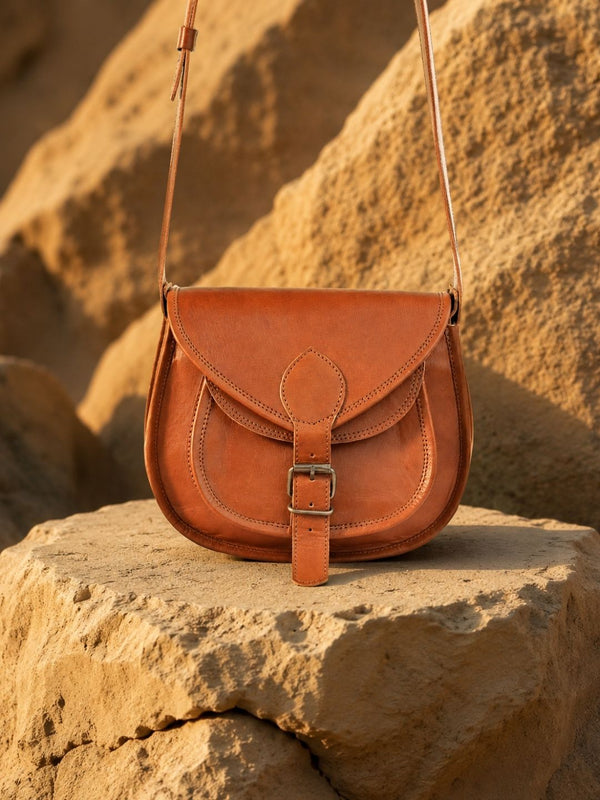 Indiehaat | Pure Leather Matka Sling Bag Camel Brown