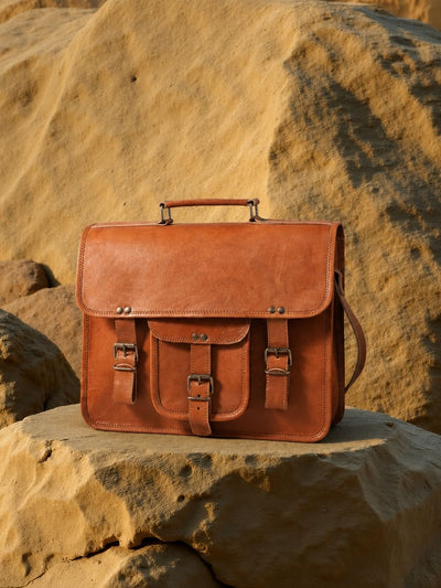 Indiehaat | Pure Leather Laptop Messenger Bag Cognac Brown