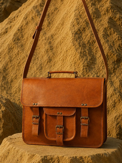 Indiehaat | Pure Leather Laptop Messenger Bag Cognac Brown