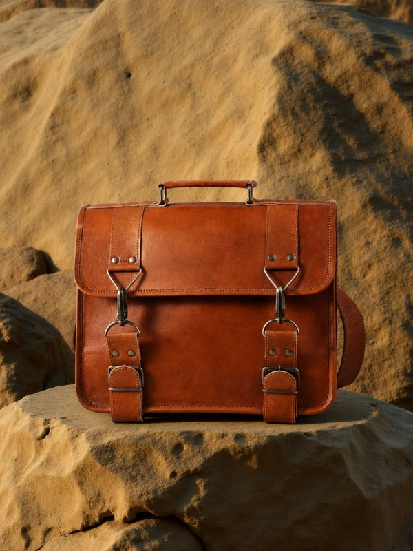 Indiehaat | Pure Leather Laptop Bag Camel Brown