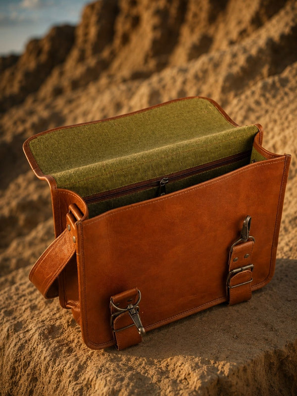 Indiehaat | Pure Leather Laptop Bag Saddle Brown