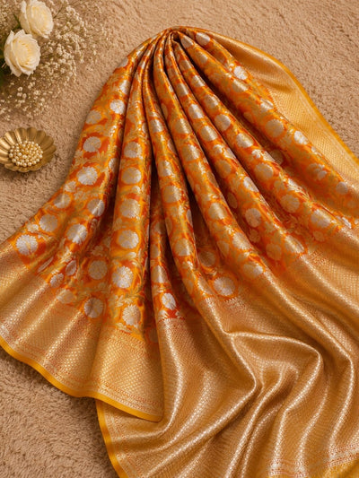 Indiehaat | Yellow Mashru Katan Silk Saree | Brocade