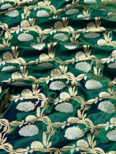 Indiehaat | Green Mashru Katan Silk Saree | Brocade