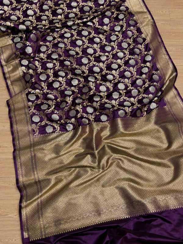 Indiehaat | Violet Mashru Katan Silk Saree | Brocade