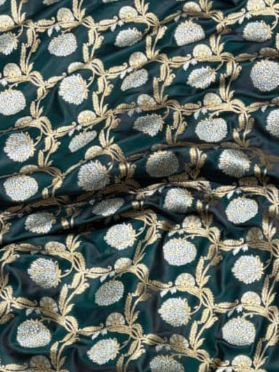 Indiehaat | Green Mashru Katan Silk Saree | Brocade