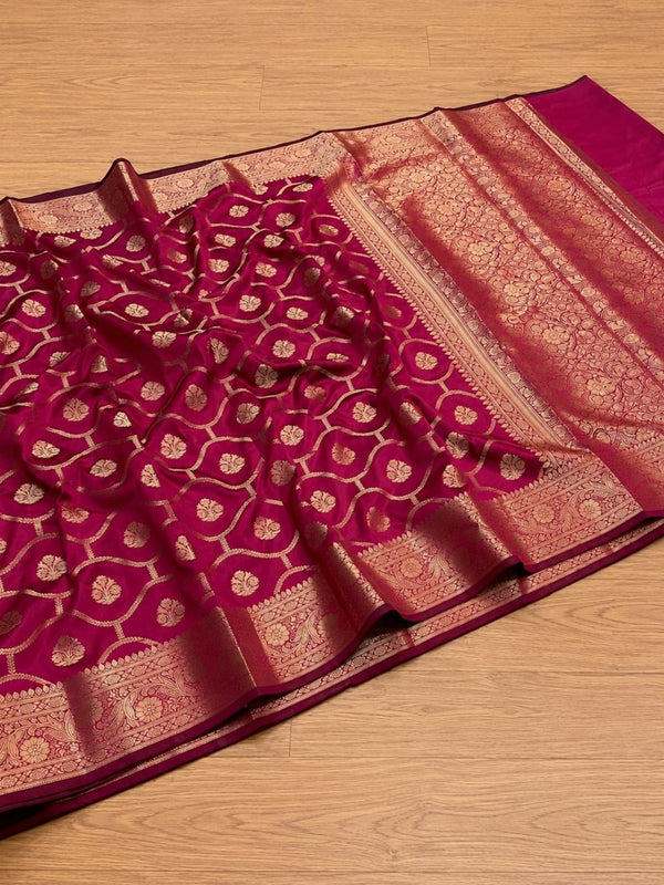 Indiehaat | Red Mashru Katan Silk Saree | Brocade