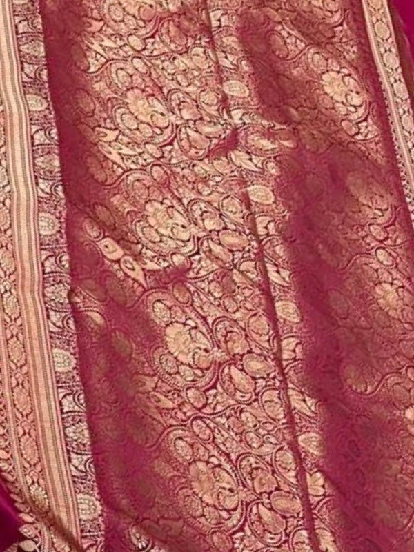 Indiehaat | Red Mashru Katan Silk Saree | Brocade