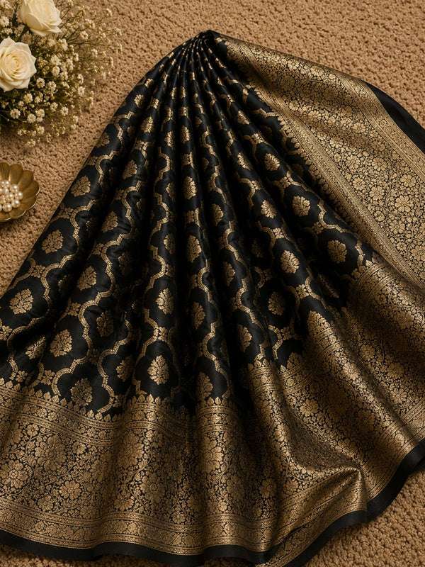 Indiehaat | Black Mashru Katan Silk Saree | Brocade