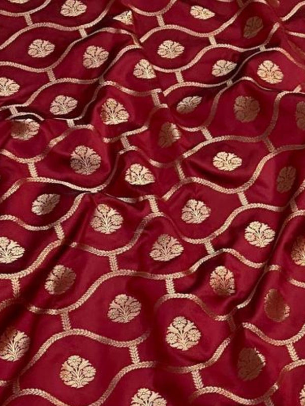 Indiehaat | Red Mashru Katan Silk Saree | Brocade