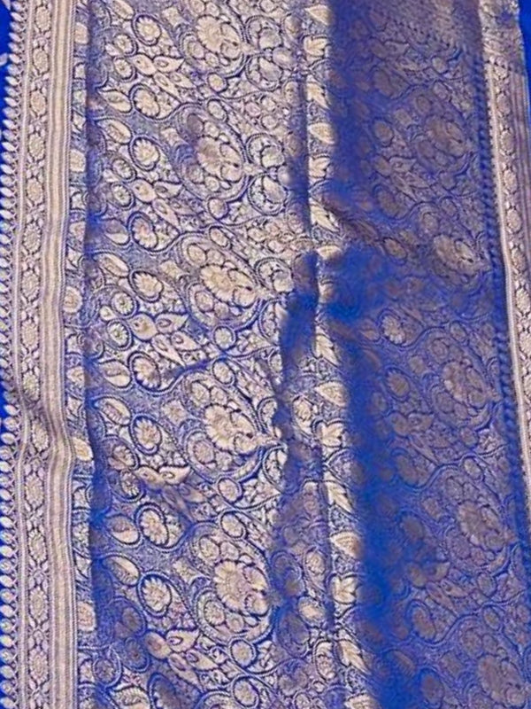 Indiehaat | Blue Mashru Katan Silk Saree | Brocade