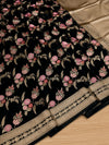 Indiehaat | Black Mina Mashru Katan Silk Saree | Meenakari