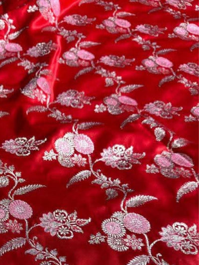 Indiehaat | Red Mina Mashru Katan Silk Saree | Meenakari