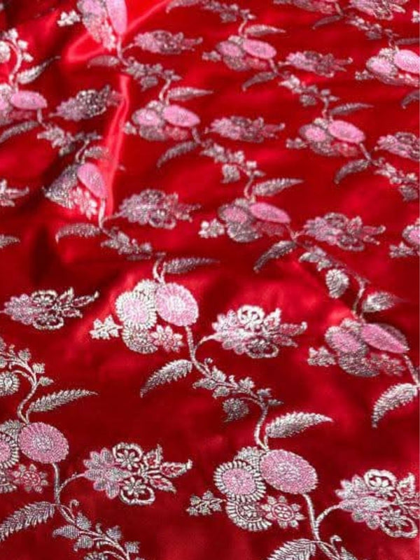 Indiehaat | Red Mina Mashru Katan Silk Saree | Meenakari