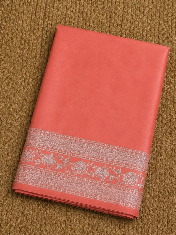 Indiehaat | Peach Mina Mashru Katan Silk Saree | Meenakari
