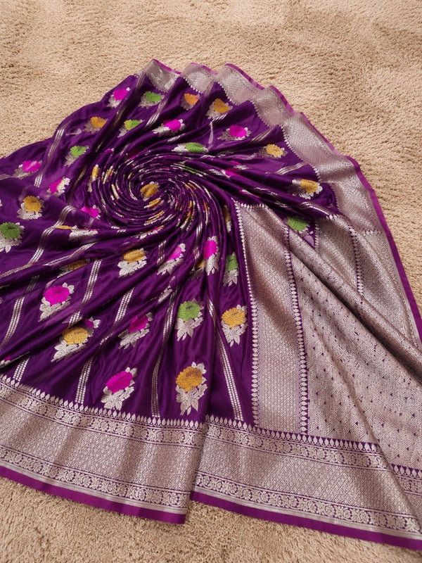 Indiehaat | Purple Mina Mashru Katan Silk Saree | Meenakari
