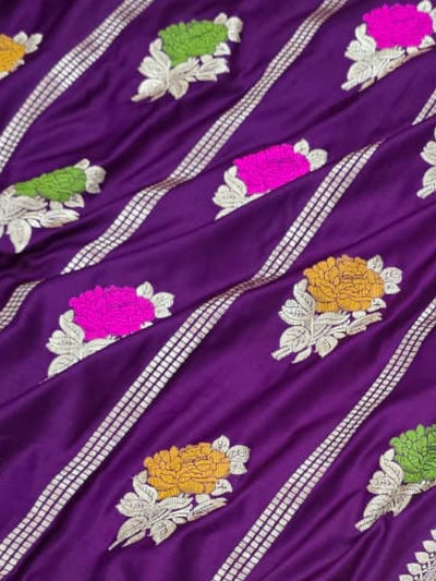 Indiehaat | Purple Mina Mashru Katan Silk Saree | Meenakari